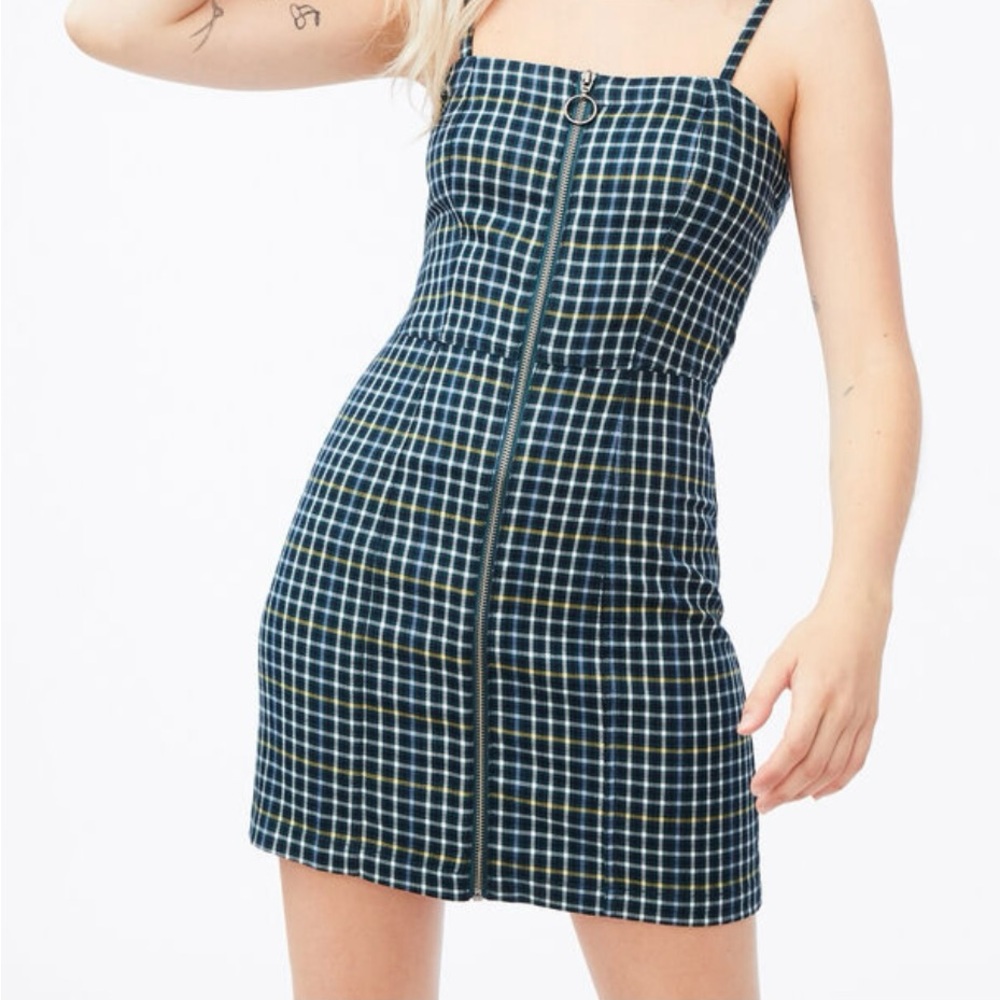Aeropostale Plaid Zip-Front Dress Size Medium Mini Spaghetti Strap Casual Grunge